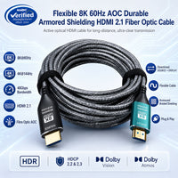 8K 60Hz HDMI 2.1 AOC fibre optic cable, armoured 48Gbps