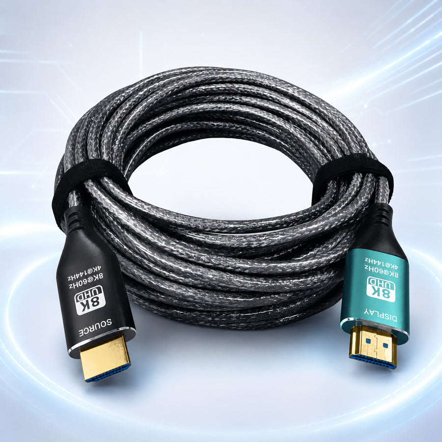 Flexible armoured 8K HDMI fibre cable with braided shielding
