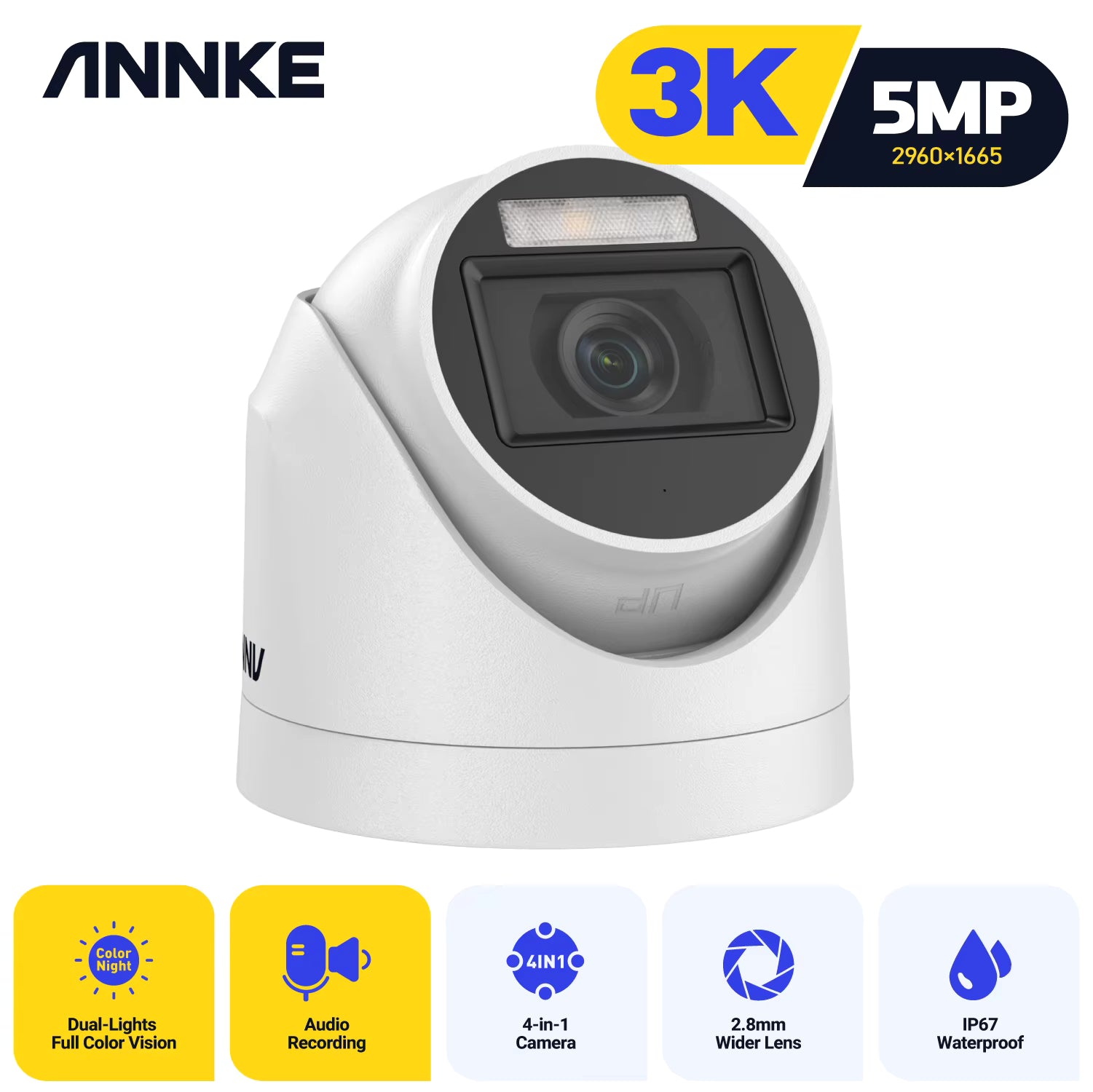 ANNKE 3K(5MP) TVI Audio & Smart Dual Light Security Camera Indoor Analog CCTV Camera Outdoor IP67 Weatherproof