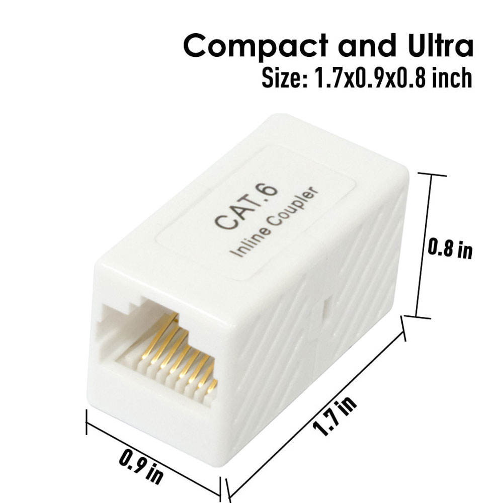 RJ45 Ethernet Cable Coupler – Cat5e Inline Extender (Female to Female) – 8P8C Network Cable Joiner with 50U Gold-Plated Contacts – LAN/UTP Patch Lead Adapter (White)