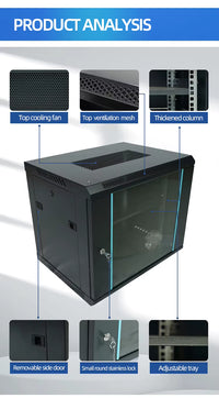 9U Server Rack Cabinet – SPCC Cold Rolled Steel, 50kg Load Capacity – IP20 Rated Network Enclosure for DVR & NVR, PABX & Servers (RAL9004 Black)