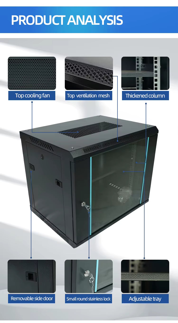 9U Server Rack Cabinet – SPCC Cold Rolled Steel, 50kg Load Capacity – IP20 Rated Network Enclosure for DVR & NVR, PABX & Servers (RAL9004 Black)
