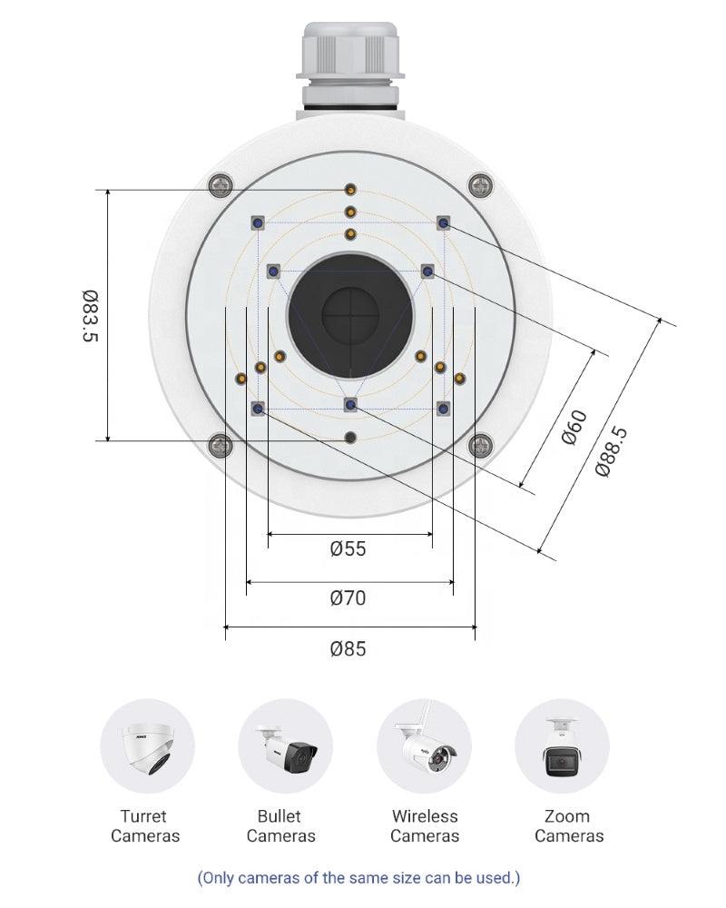 Junction Box Mount Bracket for CCTV Security Cameras Outdoor Waterproof Aluminum