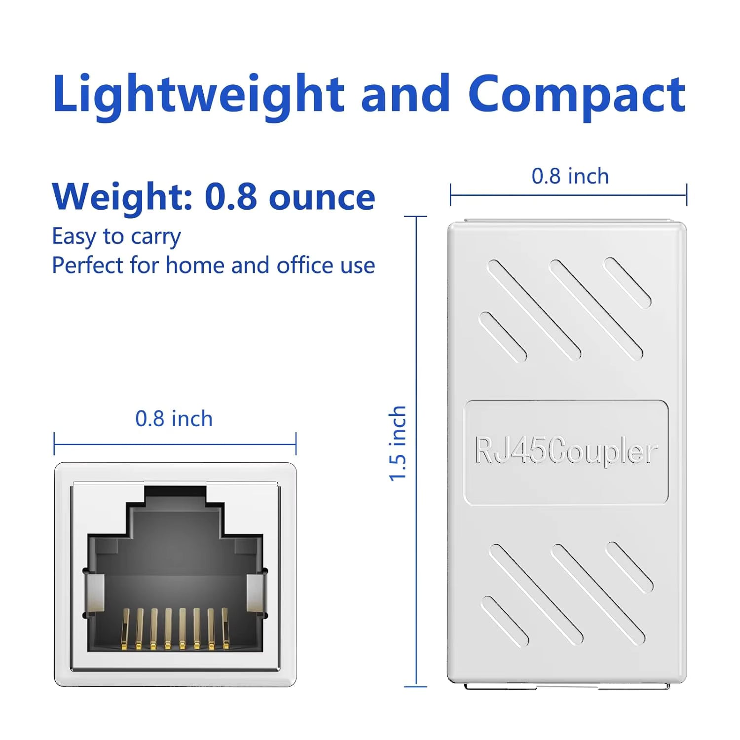 RJ45 Ethernet Cable Coupler – Cat5e Inline Extender (Female to Female) – 8P8C Network Cable Joiner with 50U Gold-Plated Contacts – LAN/UTP Patch Lead Adapter (White)
