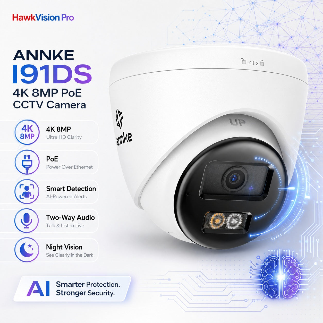 ANNKE I91DS 4K 8MP PoE Turret Camera | AI, Dual-Light & Two-Way Audio