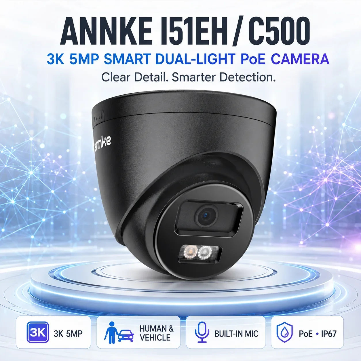 ANNKE I51EH C500 3K 5MP PoE IP CCTV Camera – Colour Night Vision & Built-In Mic