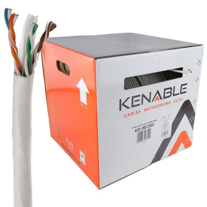 Kenable 001352 Cat6 cable reel; finished custom-length lead prepared by HawkVision Pro